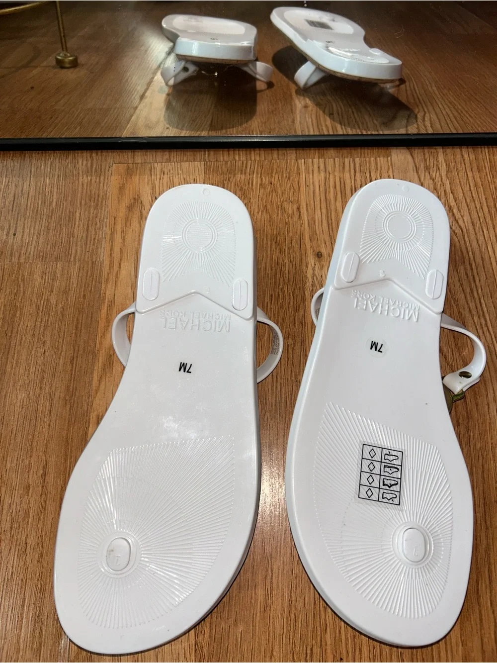 Michael Kors White and Gold MK Logo Cork Thong Sandals